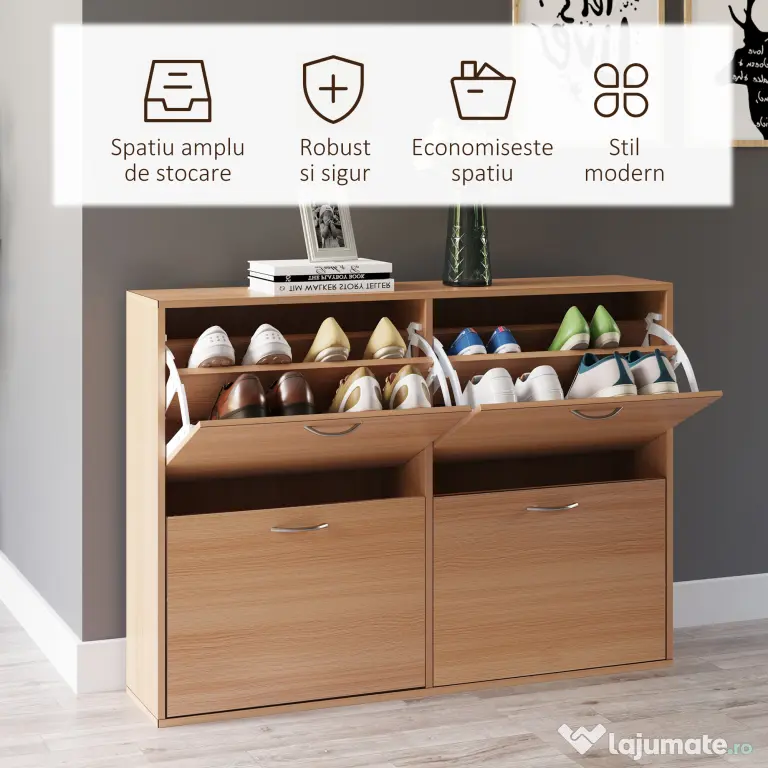HOMCOM Dulap Pantofi Spațios, Design Modern pentru Hol, Mobilier Eficient pentru Depozitare, Alb | Aosom Romania