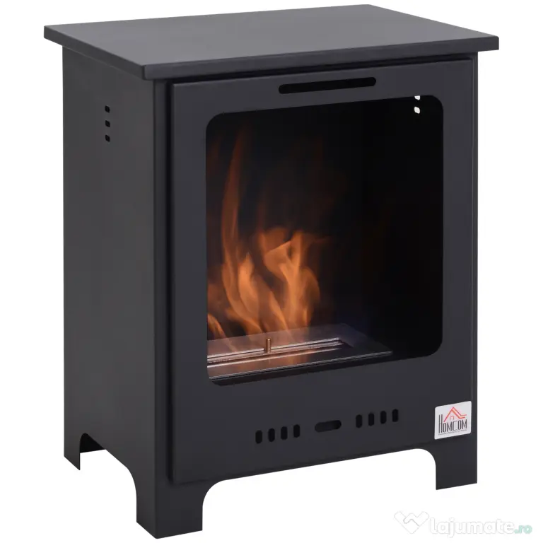 HOMCOM Semineu pe Bioetanol incalzitor soba cu bietanol aparat de incalzire 1.5L in Otel Fara Cos Negru 40 x 30 x 50 cm | AOSOM RO