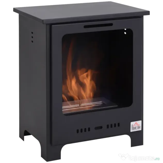 HOMCOM Semineu pe Bioetanol incalzitor soba cu bietanol aparat de incalzire 1.5L in Otel Fara Cos Negru 40 x 30 x 50 cm | AOSOM RO