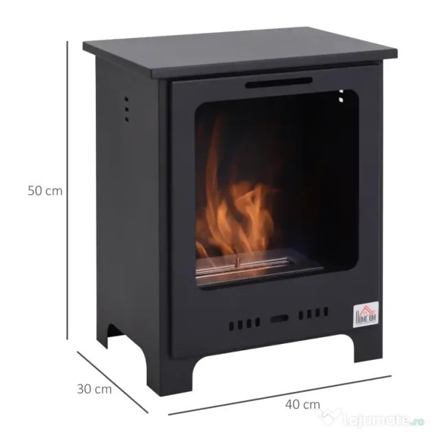 HOMCOM Semineu pe Bioetanol incalzitor soba cu bietanol aparat de incalzire 1.5L in Otel Fara Cos Negru 40 x 30 x 50 cm | AOSOM RO