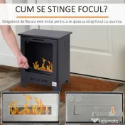 HOMCOM Semineu pe Bioetanol incalzitor soba cu bietanol aparat de incalzire 1.5L in Otel Fara Cos Negru 40 x 30 x 50 cm | AOSOM RO 