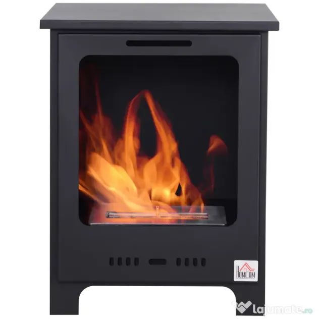 HOMCOM Semineu pe Bioetanol incalzitor soba cu bietanol aparat de incalzire 1.5L in Otel Fara Cos Negru 40 x 30 x 50 cm | AOSOM RO
