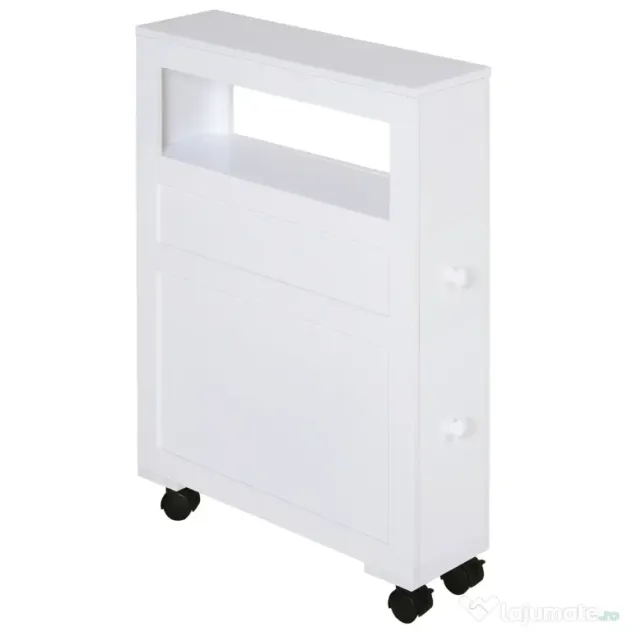HOMCOM Mobilier Baie din Lemn, Rafturi și 2 Sertare, 16x52x66 cm, Design Modern, Alb | Aosom Romania