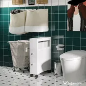 HOMCOM Mobilier Baie din Lemn, Rafturi și 2 Sertare, 16x52x66 cm, Design Modern, Alb | Aosom Romania 