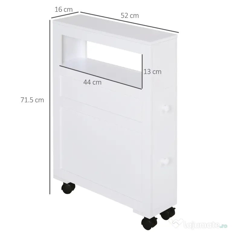 HOMCOM Mobilier Baie din Lemn, Rafturi și 2 Sertare, 16x52x66 cm, Design Modern, Alb | Aosom Romania