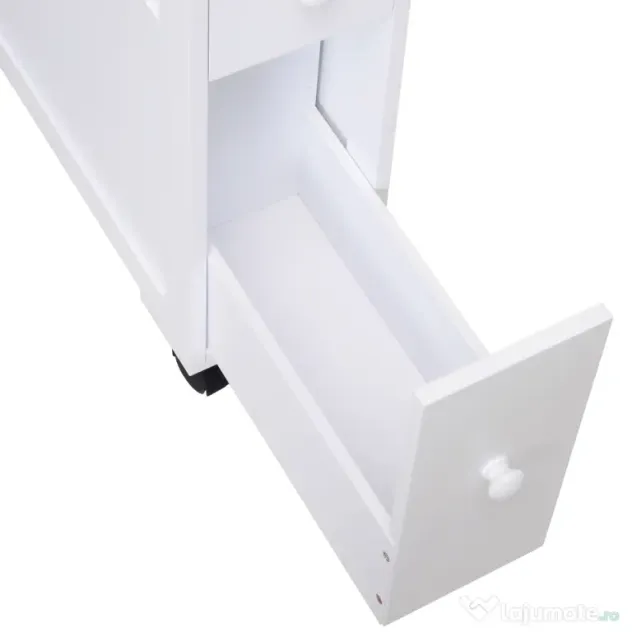 HOMCOM Mobilier Baie din Lemn, Rafturi și 2 Sertare, 16x52x66 cm, Design Modern, Alb | Aosom Romania