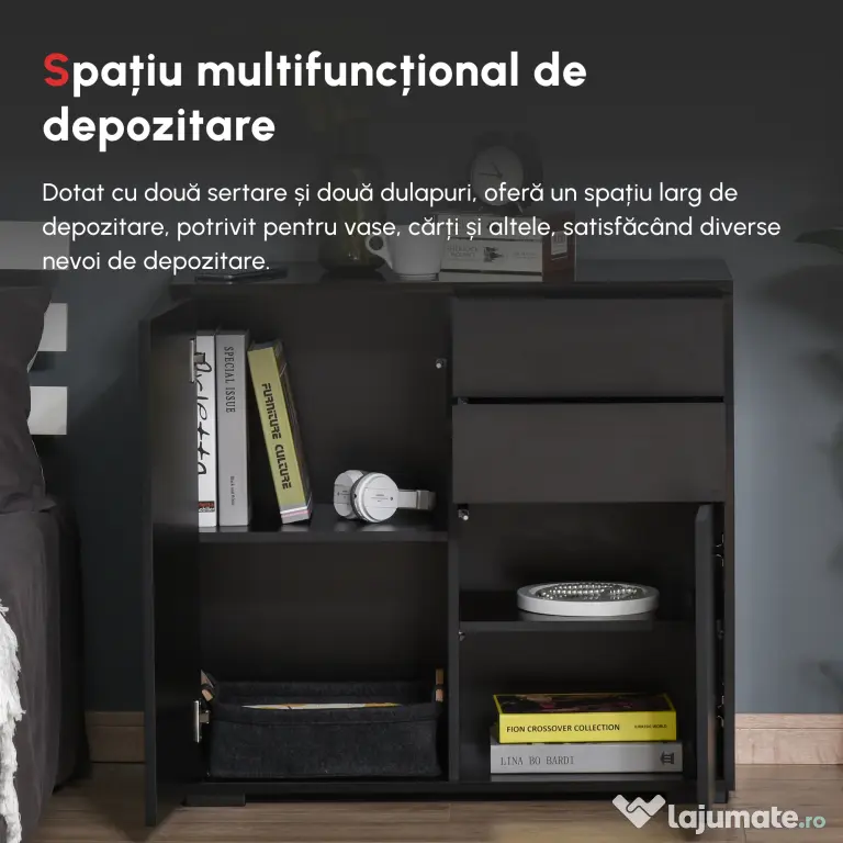 HOMCOM Mobilier multiuz cu 2 sertare si 2 dulapuri, deschidere cu presiune, 79x36x74cm | Aosom Romania