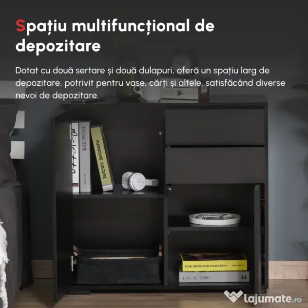 HOMCOM Mobilier multiuz cu 2 sertare si 2 dulapuri, deschidere cu presiune, 79x36x74cm | Aosom Romania
