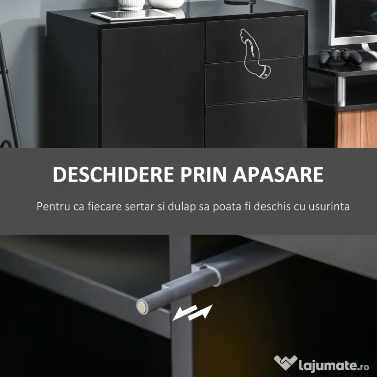 HOMCOM Mobilier multiuz cu 2 sertare si 2 dulapuri, deschidere cu presiune, 79x36x74cm | Aosom Romania
