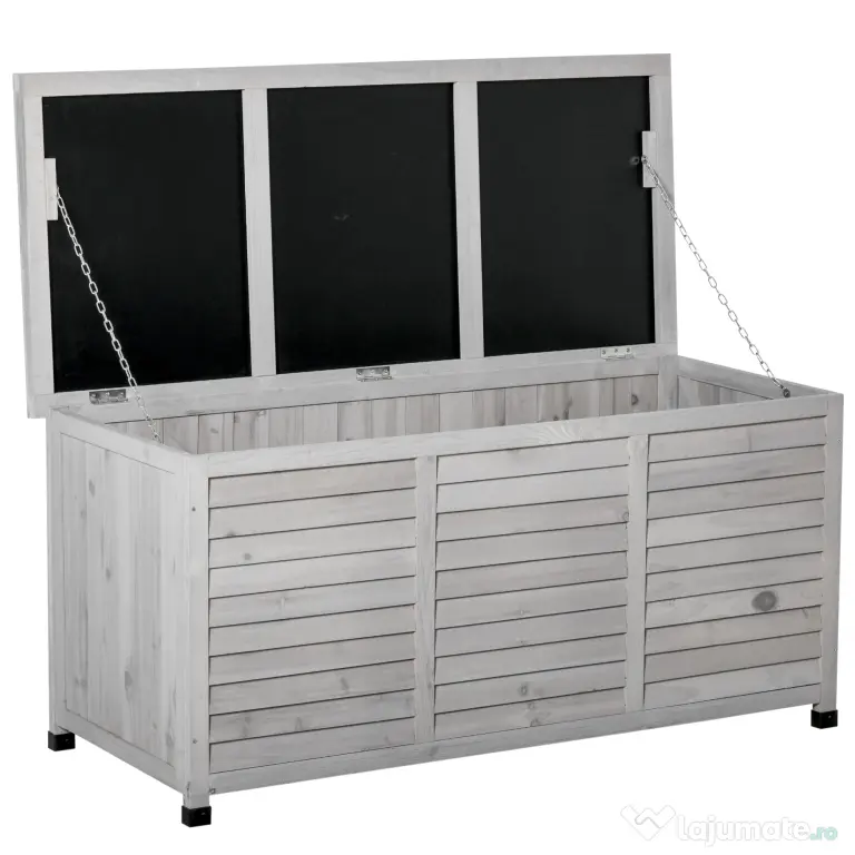 Outsunny Banca Lemn Gri 127×56×60 cm – Cu Spatiu de Depozitare