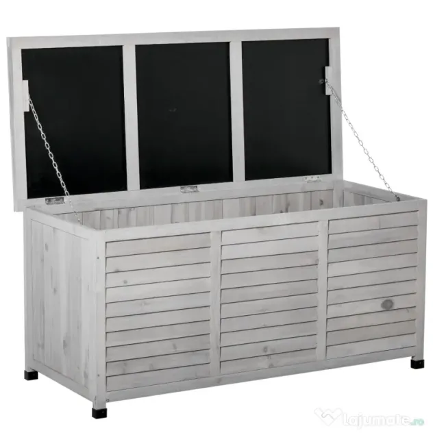Outsunny Banca Lemn Gri 127×56×60 cm – Cu Spatiu de Depozitare
