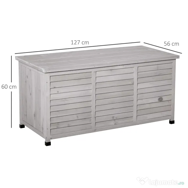 Outsunny Banca Lemn Gri 127×56×60 cm – Cu Spatiu de Depozitare