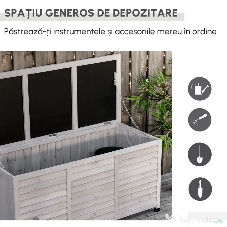 Outsunny Banca Lemn Gri 127×56×60 cm – Cu Spatiu de Depozitare