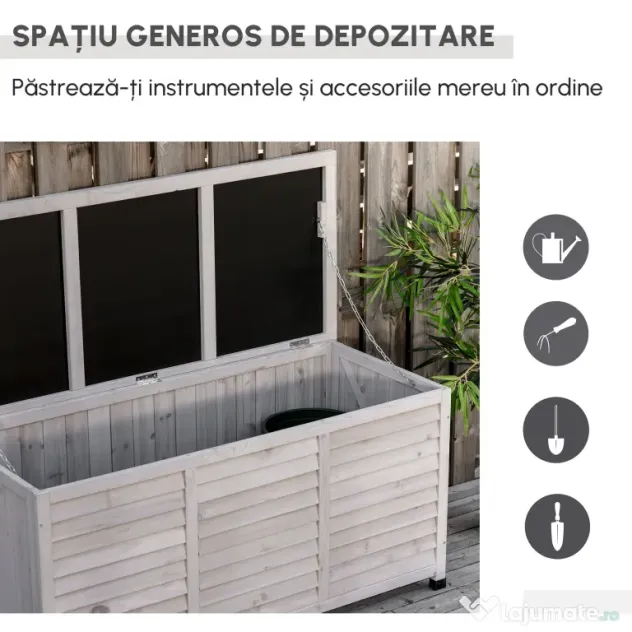 Outsunny Banca Lemn Gri 127×56×60 cm – Cu Spatiu de Depozitare