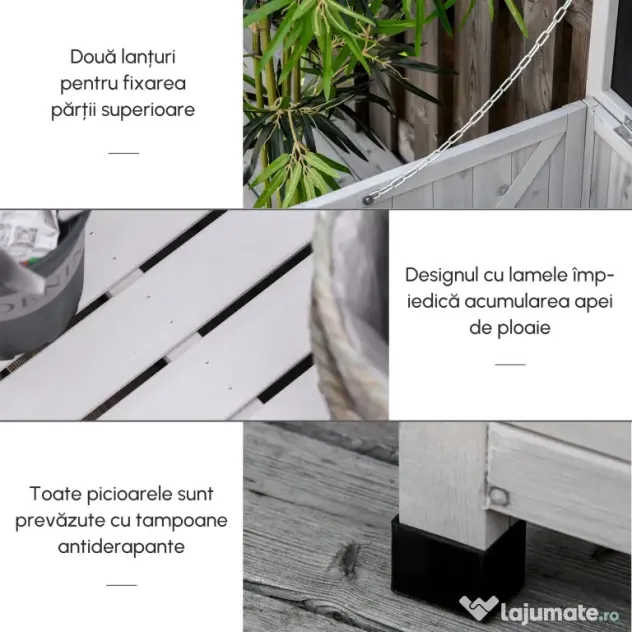 Outsunny Banca Lemn Gri 127×56×60 cm – Cu Spatiu de Depozitare