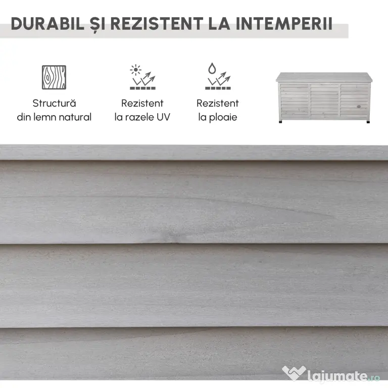 Outsunny Banca Lemn Gri 127×56×60 cm – Cu Spatiu de Depozitare