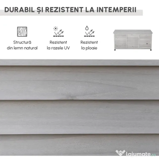 Outsunny Banca Lemn Gri 127×56×60 cm – Cu Spatiu de Depozitare