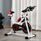 HOMCOM Bicicletă de Fitness Spinning, Spin Bike Profesională pentru Casă, Volantă de 8 kg, Ecran LCD, Rezistență Reglabilă și Senzori de Puls