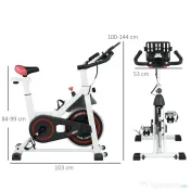 HOMCOM Bicicletă de Fitness Spinning, Spin Bike Profesională pentru Casă, Volantă de 8 kg, Ecran LCD, Rezistență Reglabilă și Senzori de Puls