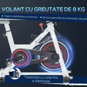 HOMCOM Bicicletă de Fitness Spinning, Spin Bike Profesională pentru Casă, Volantă de 8 kg, Ecran LCD, Rezistență Reglabilă și Senzori de Puls
