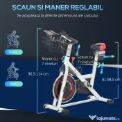 HOMCOM Bicicletă de Fitness Spinning, Spin Bike Profesională pentru Casă, Volantă de 8 kg, Ecran LCD, Rezistență Reglabilă și Senzori de Puls