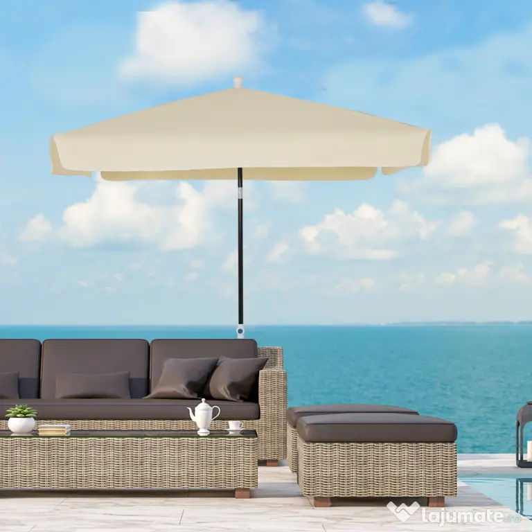Outsunny Umbrelă de Grădină Pătrată, Reglabilă și Portabilă, Acoperiș Pătrat, 2x2m, Crem, Ușor de Asamblat | Aosom Romania
