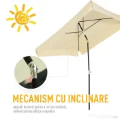 Outsunny Umbrelă de Grădină Pătrată, Reglabilă și Portabilă, Acoperiș Pătrat, 2x2m, Crem, Ușor de Asamblat | Aosom Romania