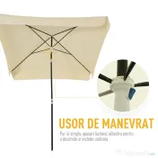 Outsunny Umbrelă de Grădină Pătrată, Reglabilă și Portabilă, Acoperiș Pătrat, 2x2m, Crem, Ușor de Asamblat | Aosom Romania