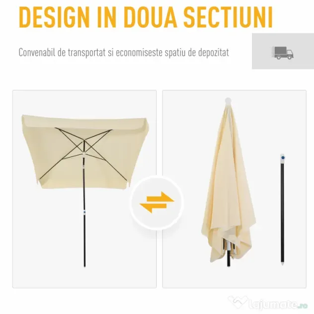 Outsunny Umbrelă de Grădină Pătrată, Reglabilă și Portabilă, Acoperiș Pătrat, 2x2m, Crem, Ușor de Asamblat | Aosom Romania