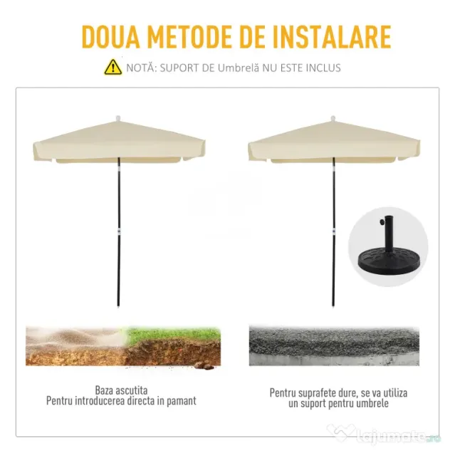 Outsunny Umbrelă de Grădină Pătrată, Reglabilă și Portabilă, Acoperiș Pătrat, 2x2m, Crem, Ușor de Asamblat | Aosom Romania