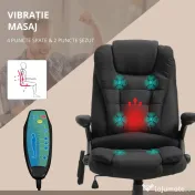 Vinsetto Fotoliu de masaj pentru birou sau acasa cu inaltime reglabila, 6 puncte de masaj si incalzire, 67L x 74P x 107-116Acm, negru 