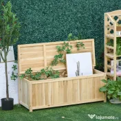 Outsunny Cufar container pentru Extern din Lemn de Brad Natural cu Spatar