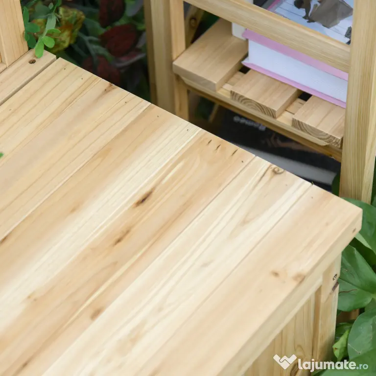 Outsunny Cufar container pentru Extern din Lemn de Brad Natural cu Spatar