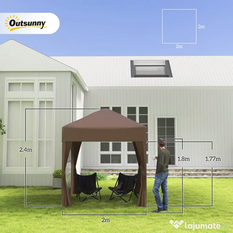 Outsunny Pavilion Pop-up Impermeabil cu 4 Pereți Detașabili și Geantă de Transport, 2x2x2.4 m, Maro | Aosom Romania
