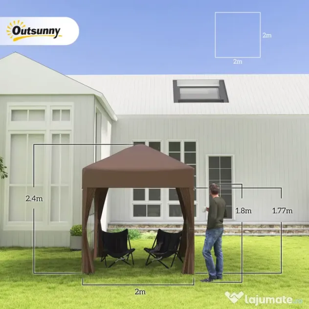 Outsunny Pavilion Pop-up Impermeabil cu 4 Pereți Detașabili și Geantă de Transport, 2x2x2.4 m, Maro | Aosom Romania