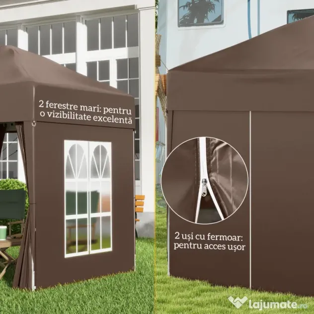 Outsunny Pavilion Pop-up Impermeabil cu 4 Pereți Detașabili și Geantă de Transport, 2x2x2.4 m, Maro | Aosom Romania