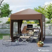 Outsunny Pavilion Pop-up Impermeabil cu 4 Pereți Detașabili și Geantă de Transport, 2x2x2.4 m, Maro 