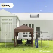 Outsunny Pavilion Pop-up Impermeabil cu 4 Pereți Detașabili și Geantă de Transport, 2x2x2.4 m, Maro 