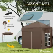 Outsunny Pavilion Pop-up Impermeabil cu 4 Pereți Detașabili și Geantă de Transport, 2x2x2.4 m, Maro 