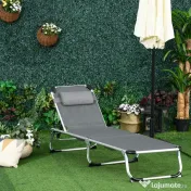 Outsunny Șezlong de plajă, Pliabil cu suport pentru cap, spătar reglabil, aluminiu și textilene, bej | Aosom Romania 