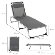 Outsunny Șezlong de plajă, Pliabil cu suport pentru cap, spătar reglabil, aluminiu și textilene, bej | Aosom Romania 