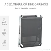 Outsunny Șezlong de plajă, Pliabil cu suport pentru cap, spătar reglabil, aluminiu și textilene, bej | Aosom Romania 