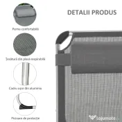 Outsunny Șezlong de plajă, Pliabil cu suport pentru cap, spătar reglabil, aluminiu și textilene, bej | Aosom Romania 