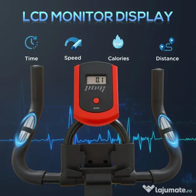 HOMCOM Bicicleta pentru Antrenament Aerobica cu Display LCD, Negru si Rosu | Aosom Romania