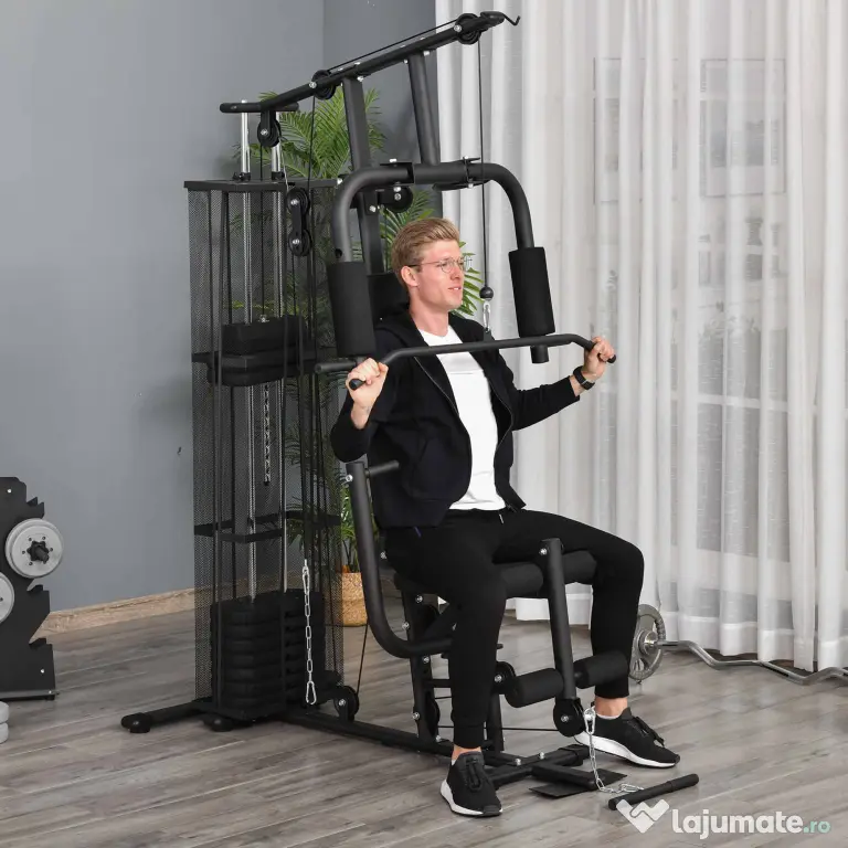 HOMCOM Stație de Fitness Multifuncțională, Antrenament Acasă și Profesional, Oțel, 150x110x210 cm, Negru | Aosom Romania