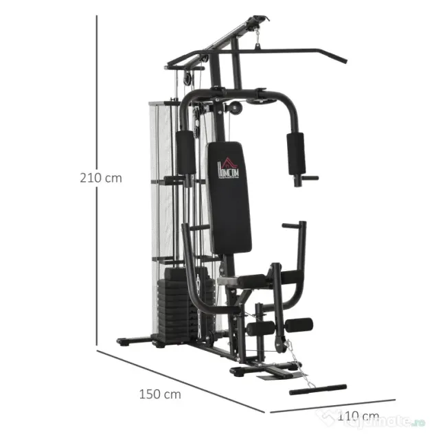 HOMCOM Stație de Fitness Multifuncțională, Antrenament Acasă și Profesional, Oțel, 150x110x210 cm, Negru | Aosom Romania