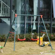 Outsunny Leagăn Dublu de Grădină pentru Copii 3+ Ani, Verde și Roșu 