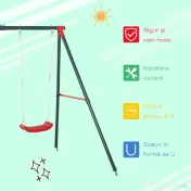 Outsunny Leagăn Dublu de Grădină pentru Copii 3+ Ani, Verde și Roșu 
