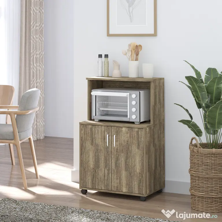 Mobilier Bucatarie cu 4 Roti, Dulapior cu Etajera din PAL, Lemn 60,4x40,3x97cm HOMCOM | Aosom Romania