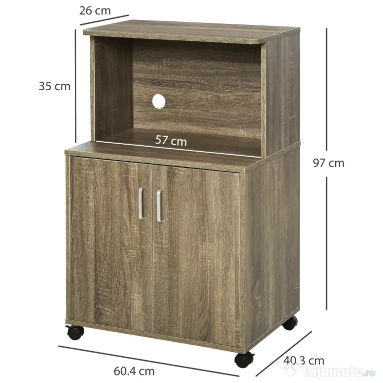 Mobilier Bucatarie cu 4 Roti, Dulapior cu Etajera din PAL, Lemn 60,4x40,3x97cm HOMCOM | Aosom Romania